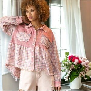 POL Pink Plaid Corduroy Jacket